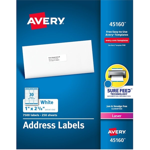 Avery Label, Laser, 1X2.6, We, 7500 30PK AVE45160 - main